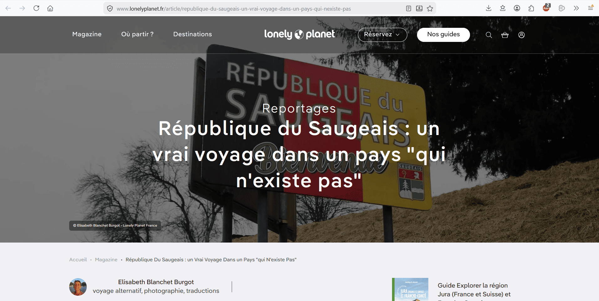 Titre de l'article du Lonely Planet concernant la République du Saugeais
